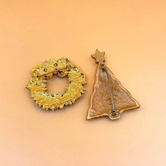 Vintage Set of Two Christmas Ornaments Brooch Pin - Picture 3 of 4